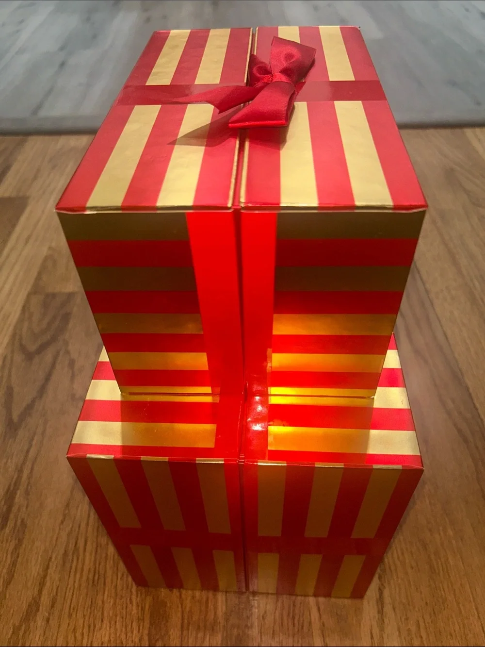 Macy's Red and Gold Striped Gift Box Set